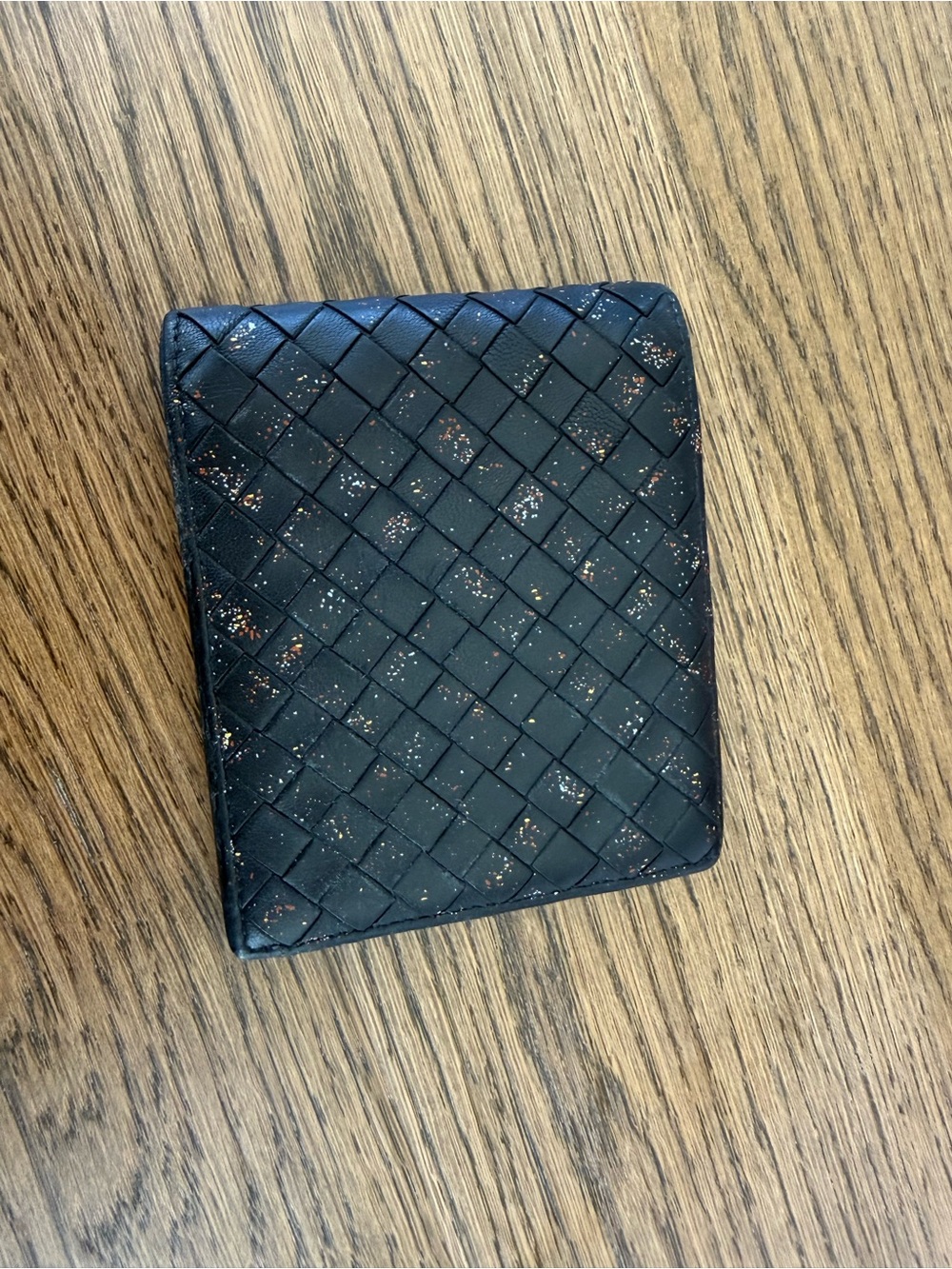 Bottega Veneta Woven Black Leather Bifold Wallet with Metallic Flecks